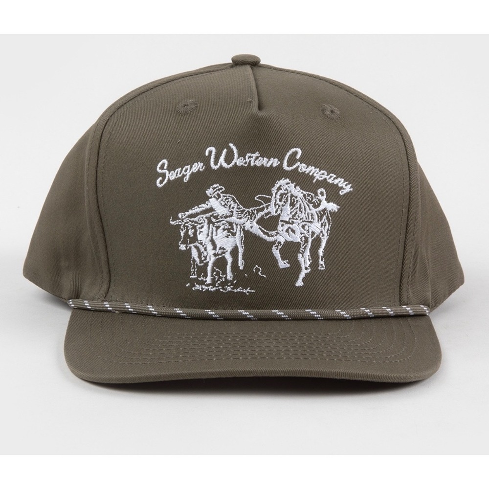 Seager Los Rios Twill Snapback Hat Moss Green Western Co Rope 5-Panel Cap NEW